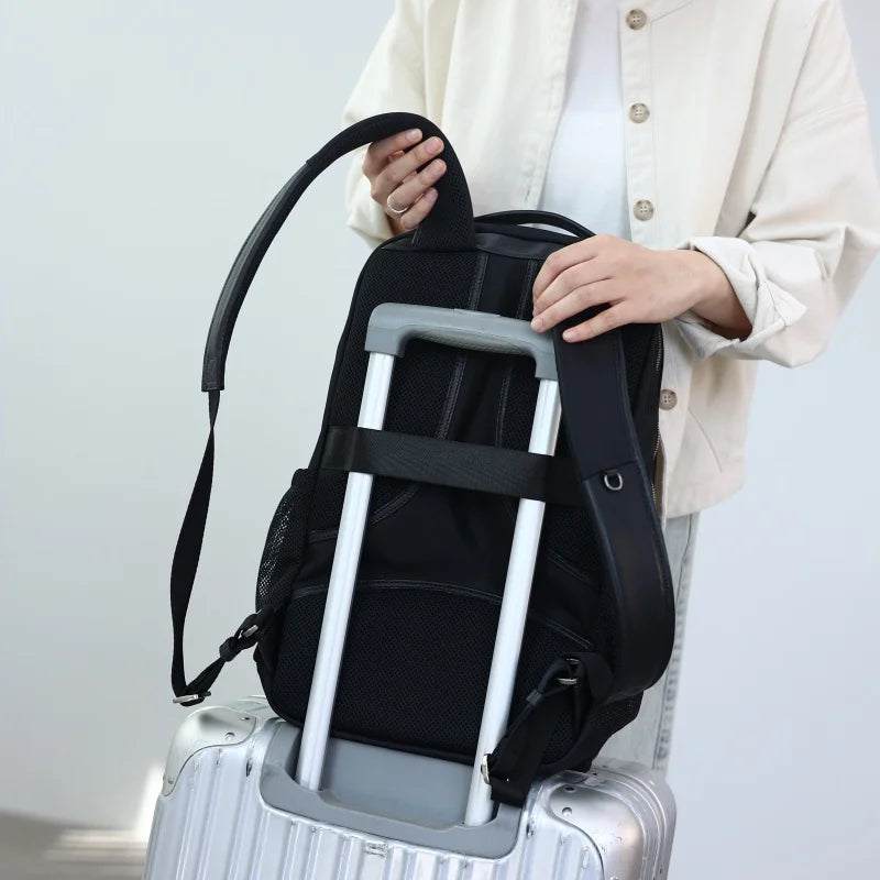 Laptop Nylon Leather Trim Backpack