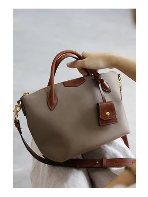 Nylon Leather Trim Crossbody Tote