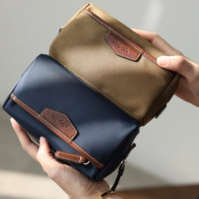 Canvas Leather Trim Zip Pouch