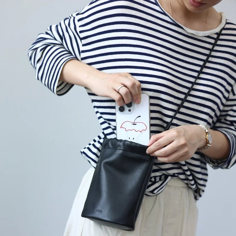 Leather Drawstring Shoulder Bag