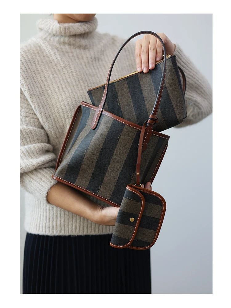 Striped Canvas Three Piece Tote Set