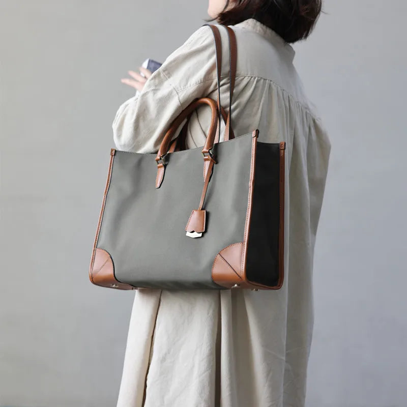 Nylon Leather Trim Work Tote