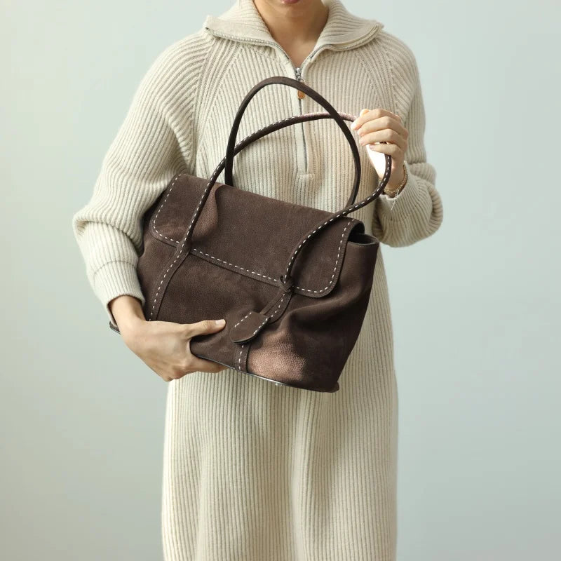 Suede Leather Trim Tote Set