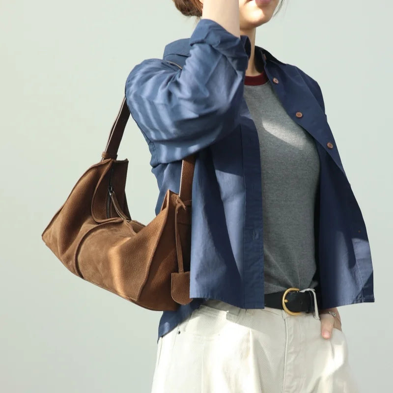 Suede Crescent Shoulder Bag