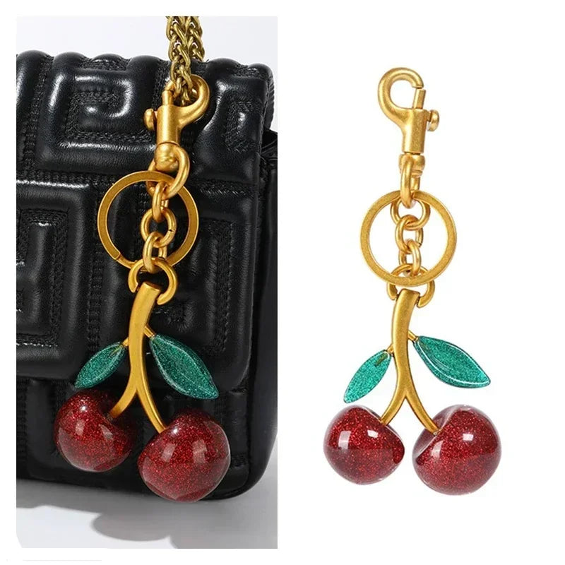 Leaf Crystal Cherry Bag Charm