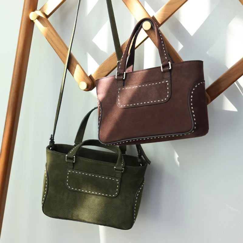 Suede Leather Trim Tote Bag