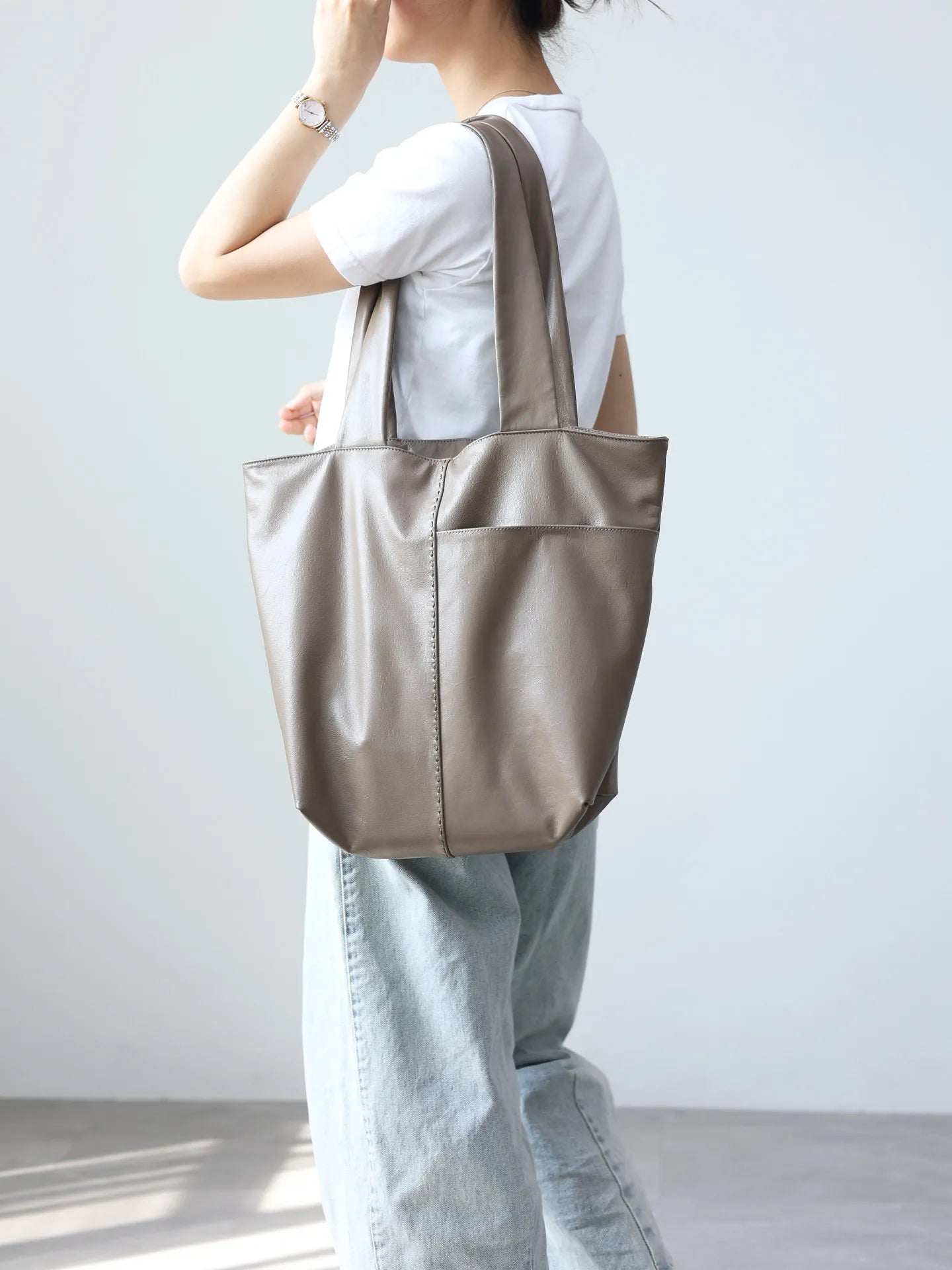Large Leather Shoulder Tote