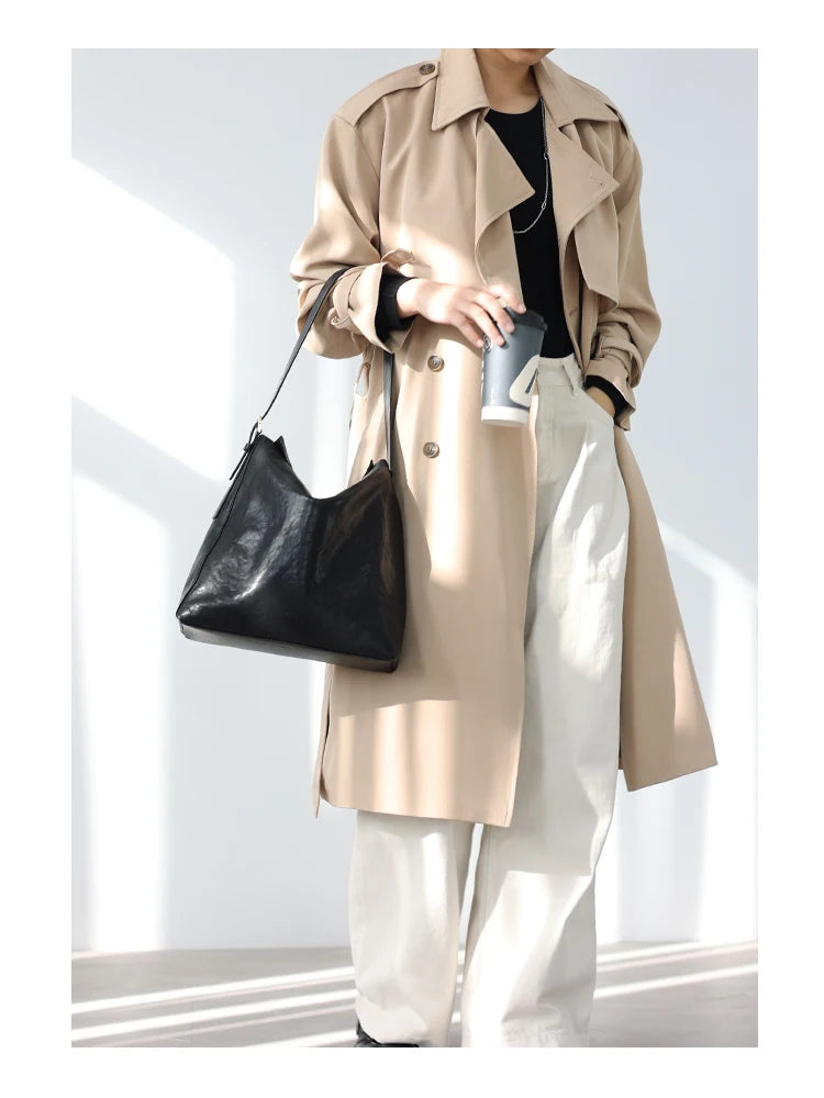 Structured Leather Shoulder Tote Bag