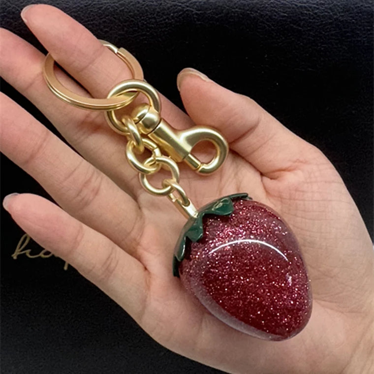 Crystal Strawberry Keychain Bag Charm