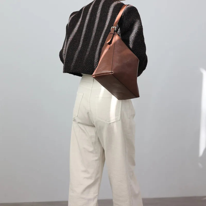 Structured Leather Shoulder Tote Bag