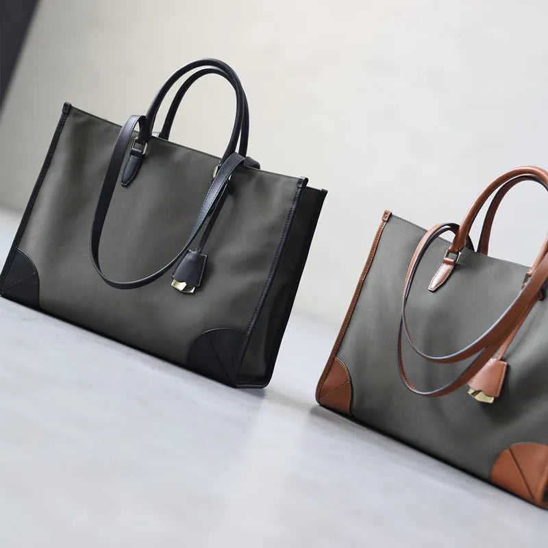 Nylon Leather Trim Work Tote
