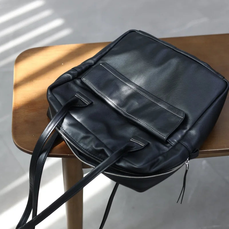 Leather Pocket Zip Tote