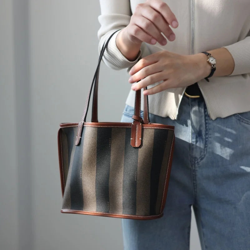 Striped Canvas Three Piece Tote Set