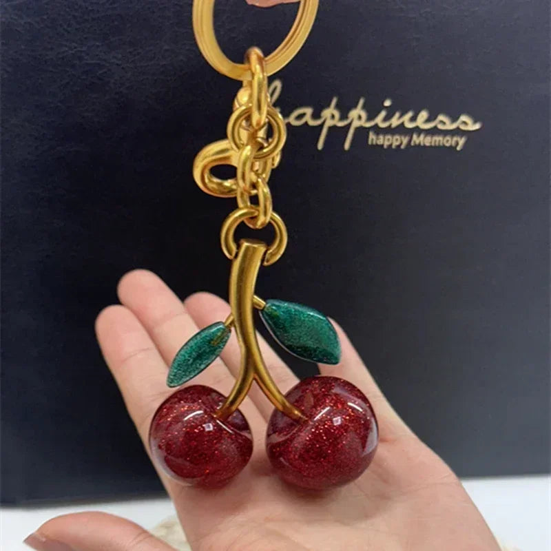 Leaf Crystal Cherry Bag Charm