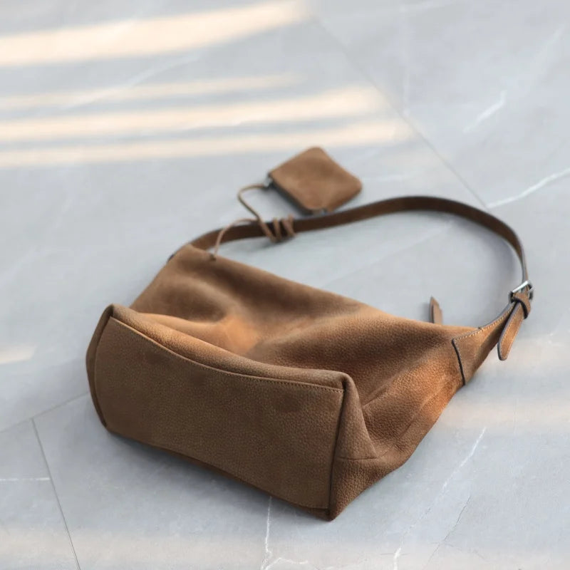 Suede Leather Crossbody Tote