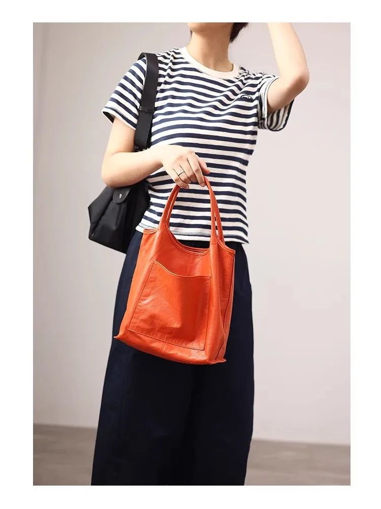 Leather Front Pocket Tote