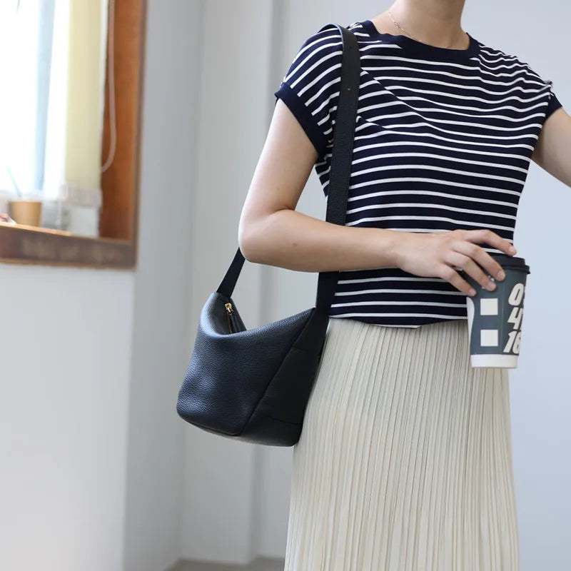 Curved Leather Shoulder Bag