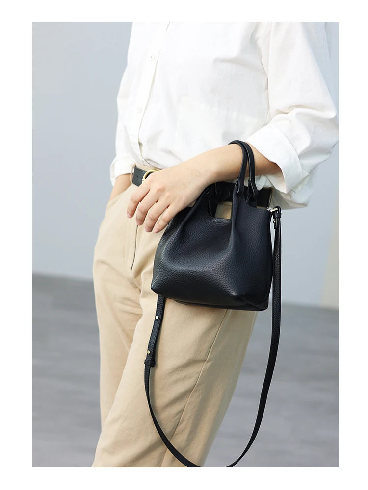 Pebbled Leather Crossbody Tote Bag