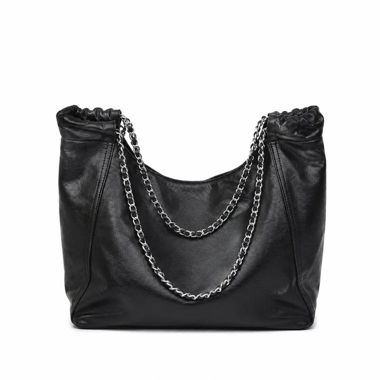 Chain Strap Leather Shoulder Tote