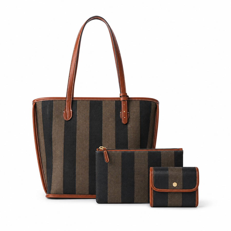 Striped Canvas Three Piece Tote Set