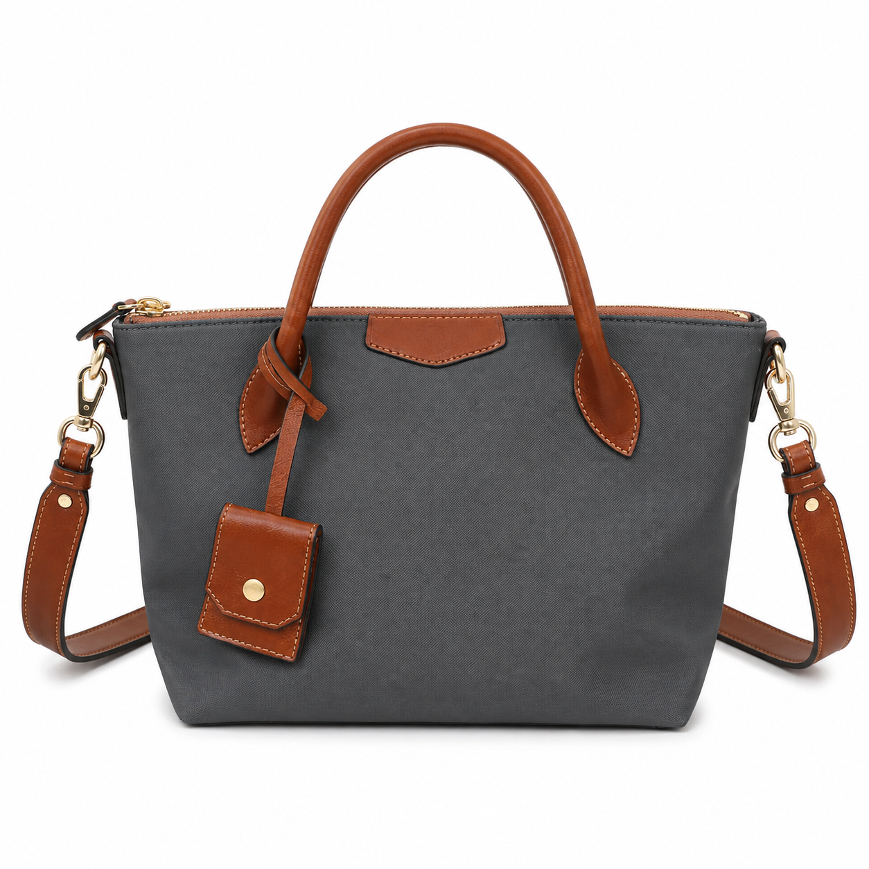 Nylon Leather Trim Crossbody Tote