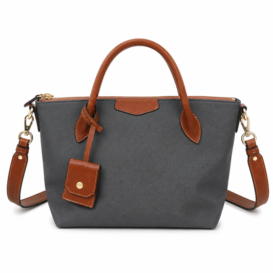 Nylon Leather Trim Crossbody Tote