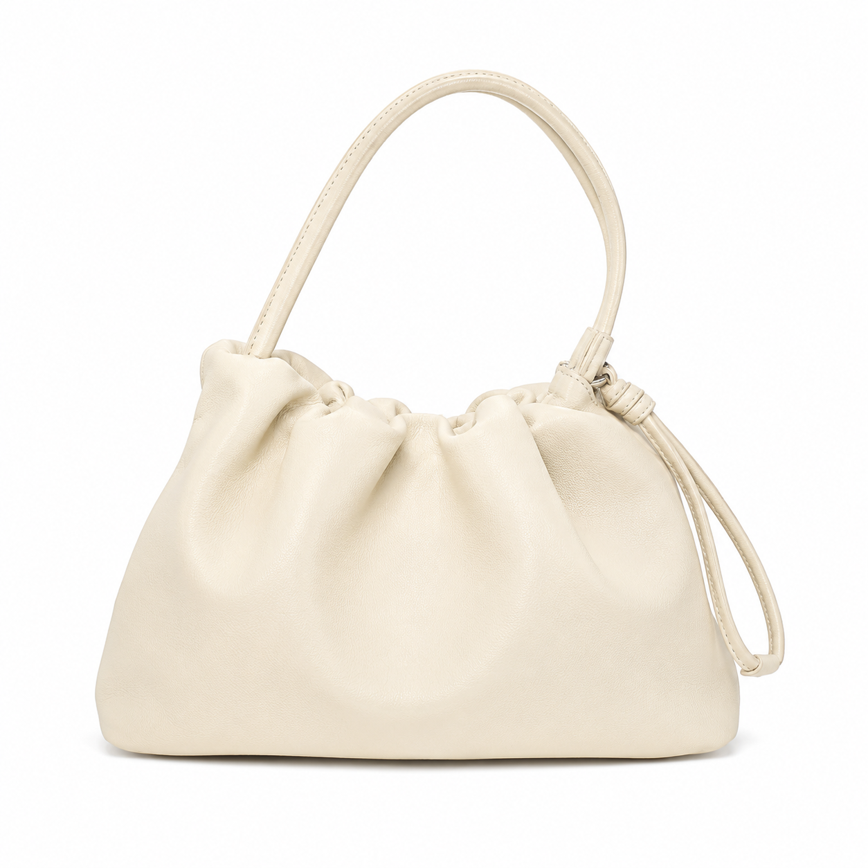 Ruched Leather Drawstring Shoulder Bag