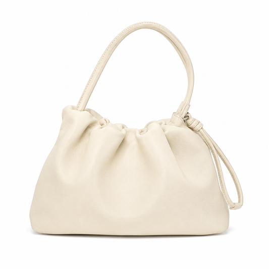 Ruched Leather Drawstring Shoulder Bag